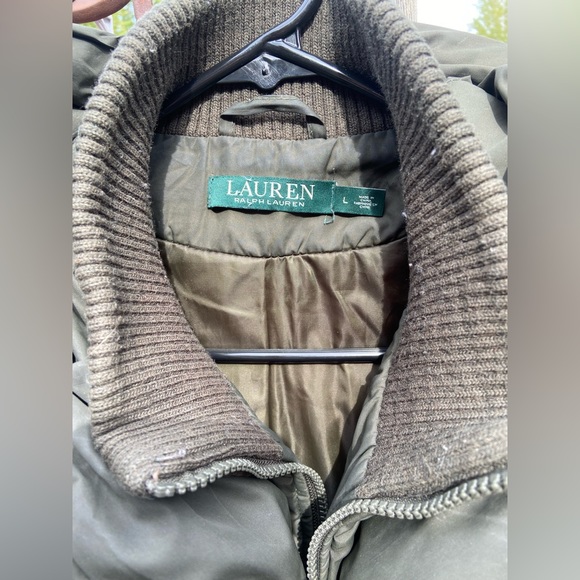 RALPH LAUREN - Green Pillow Collar Hooded Down & Feather Puffer coat (large) - Picture 2 of 5